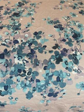 Floral Teal blue and turquoise flowers on a grey background Duvet Cover
